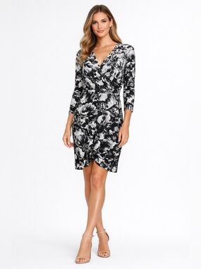 Kay Unger New York Floral Jersey Faux Wrap  Dress autumn wedding guest dress